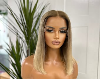 Chic Rooted Light Blonde 14inches Human Hair Bob Lace Frontal Wig |13 * 6 HD  Lace Frontal  Wig | | Small Cap | Ready To Ship