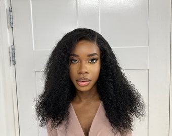 Natural Black Curly  18  ” Virgin  Human Hair 5 by 5 HD Lace Closure Wig| Side  Part | Ready to Ship| Medium/Large Cap | Ready to Ship