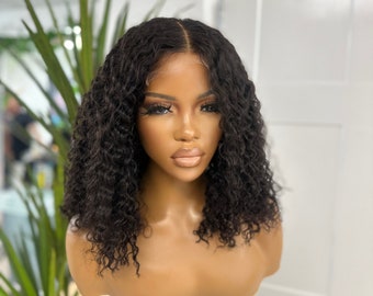 Natural Black  Loose  Curly  16 ” Virgin  Human Hair 5 by 5 HD Lace Closure | Middle Part | Ready to Ship| Medium Cap | Ready to Ship