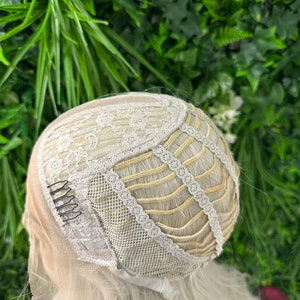 Sia-Luxury Fibre Ash Blonde /White / Long Wavy Centre Part Premium Heat Safe Synthetic Fibre Soft Swiss Lace Wig image 6