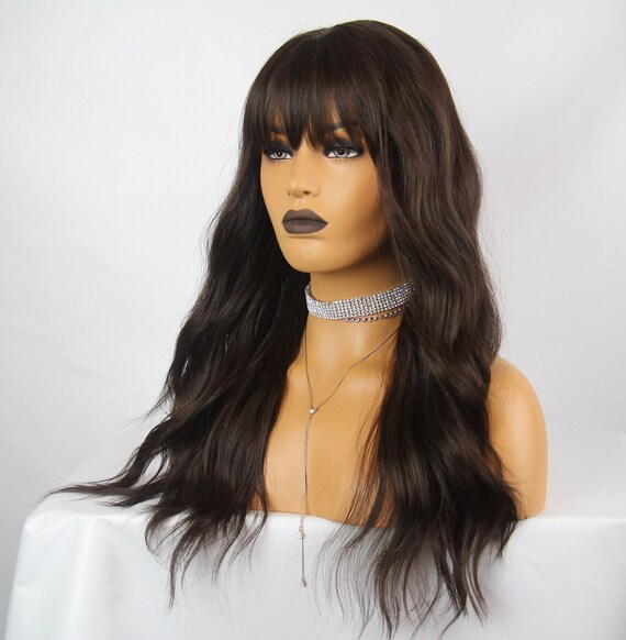 Chocolate Brown Long Wavy Light Fringe Bangs Premium Etsy