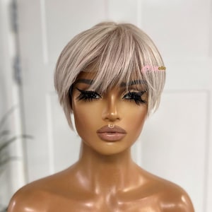 Trendy 8 Inch Full Lace Wig - Boyish Cut in Ash Blonde & Grey Hues  | Natural Looking | Ready to Ship