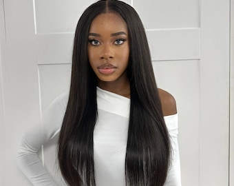 TINU -Natutal Black 22" 100%   Human Hair Gluless Lace Frontal Wig |13x4 |- Medium -Large Cap|  | 180 Density|  Ready to Ship