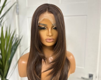 ANTHENA-Mixed Rich Auburn/ Brown | Lace Front | Long Layered Straight Mid-Length | Premium Synthetic Heat-Safe Fiber | Realistic Women's Wig