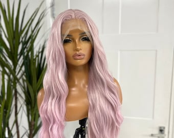 BERRY-Pink/ Lavender  -Long Beach Wave | Premium Synthetic Heat Safe | Transparent Lace Frontal Wig | Realistic Hair Line | Cosplay |