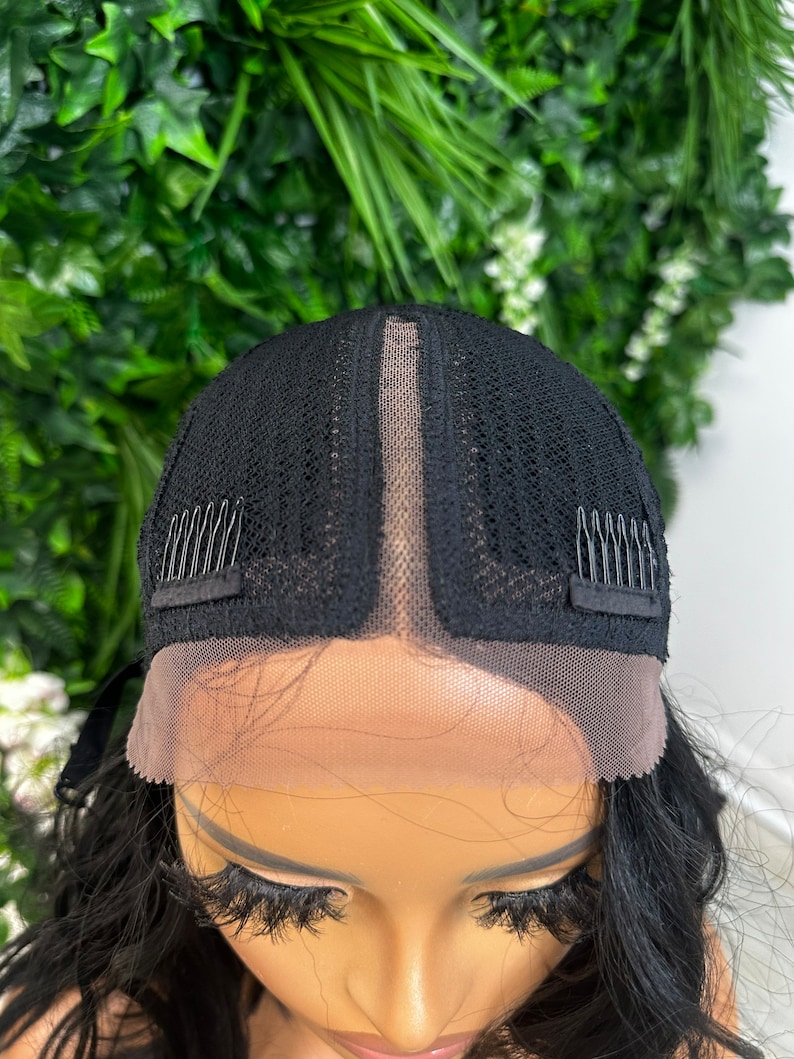 Natural Black 14 Wavy bob Lace Front Wig Heat Safe Synthetic fibre Light Weight Wig S-M Size Everyday Wig Short Wavy Wig image 7