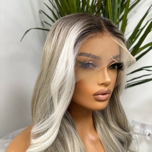 JEAN Long Rooted Light Ash Platinum Blonde Mix Wavy 13 by 4 Lace Frontal Wig Heat Safe Synthetic Fibre Realistic Hairline image 5