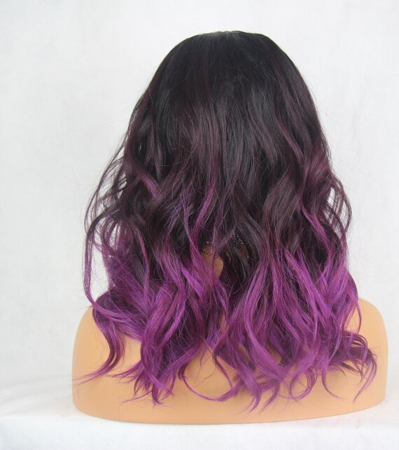 Medium Length Wavy 2 Tone Black Purple Mix 4 Deep Etsy