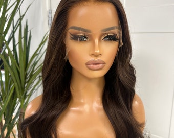 SAM -16 ” Long Rich Chocolate Brown  Human Hair HD 13x6 Lace Front Wig 180% Density - Ready to Ship"