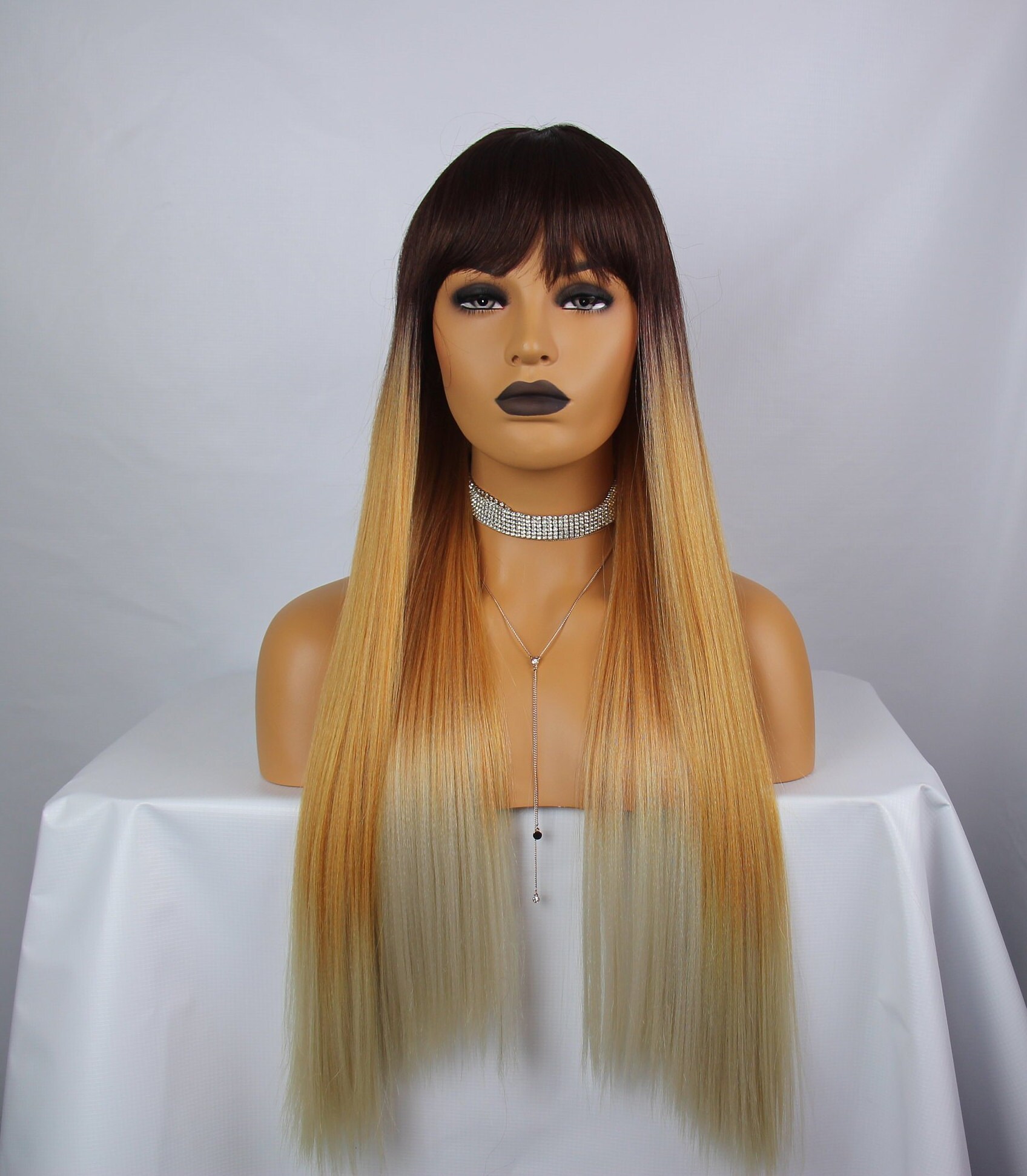 3 Tone Auburnyellowgold Ash Blonde Straight Long Length Etsy
