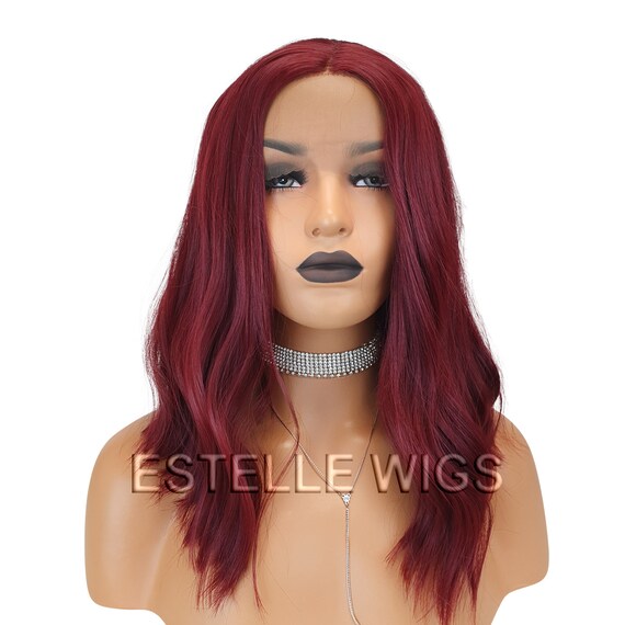 Deep Red Wine Burgundy Mid Length Wavy Straight Premium Etsy
