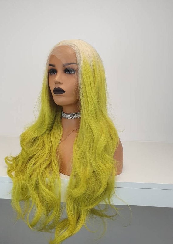 Dip Dye Bleached Blonde Yellow Green Long 24 Inches Long Etsy