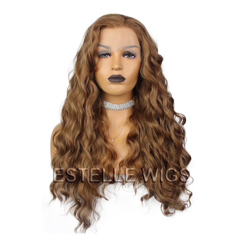 26 Inches Light Golden Brown Strawberry Blonde Premium Synthetic Heat Safe Long Wavy Lace Front Wig Transparent Lace