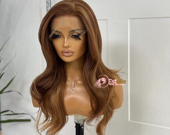 Trendy Auburn Mix Lace Front Wig | Long Layered Straight Mid-Length | Premium Synthetic Heat-Safe Fiber | Realistic Women&#39;s Wig