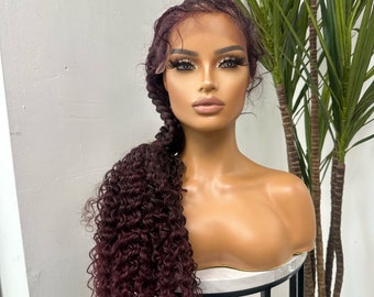 EDEN -Realistic Long Dark Red Cornrows  Braid / Cornrow /Braided| Goddess Braid Synthetic Lace Front Wig