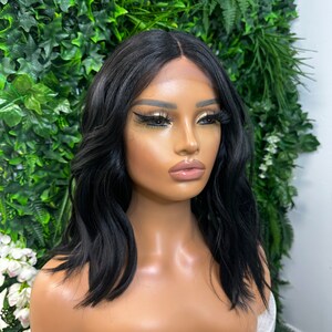 Natural Black 14 Wavy bob Lace Front Wig Heat Safe Synthetic fibre Light Weight Wig S-M Size Everyday Wig Short Wavy Wig image 2