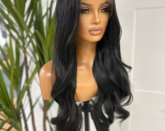 LOIS- Jet Black | Long  Layered Wavy|   Lace Frontal Wig  |Premium Heat Safe Synthetic Fibre | Realistic Hairline|