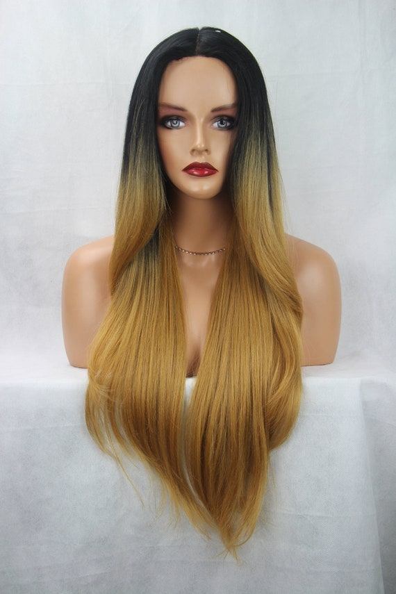 Long Straight Ombre Black Strawberry Blonde 4 Deep Etsy