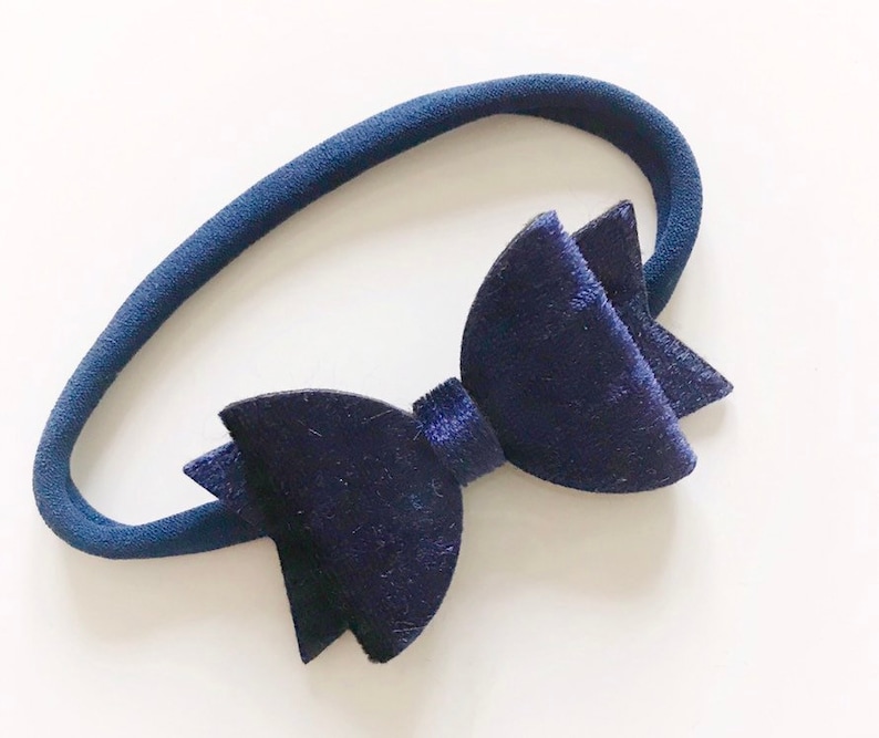 baby toddler headbands Navy velvet bow on soft nylon headband one size headband 2 sizes of bow