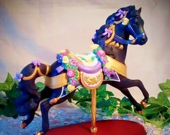 Vintage Lenox Midnight Charger Carousel Horse :  1994 Handpainted Bisque Porcelain Figurine
