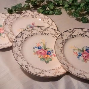 Pratos de salada ou almoço Camwood Ivory Cottagecore de 7 polegadas - Conjunto vintage de 4 - Cottagecore Farmhouse Chic