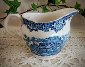 English Village Cream Pitcher Vintage Blue and White Salem China Co. Olde Staffordshire