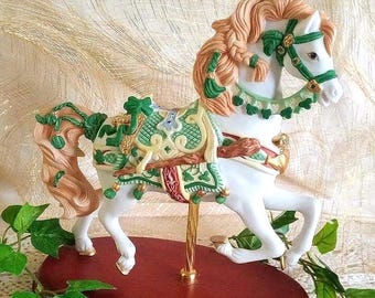 Vintage Lenox Irish Carousel  Horse: with Shamrocks, Handpainted Bisque Porcelain Figurine (1999)