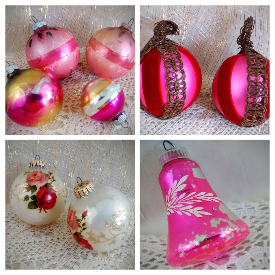 Vintage Christmas Ornament Pink Collection: Shiny Brites, Santa