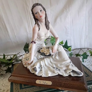 A. Belcari Seated Woman Sculpture Italy Vintage Signed Dear 1987