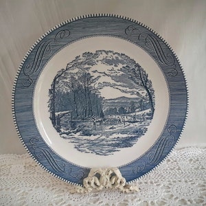 CURRIER & IVES 12 Inch Round Platter Charger Chop Plate“Winter in the country” “Getting Ice” Vintage 1950’s