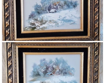 Vintage Pair Oil Paintings : Winter Landscapes, Framed, Signed
