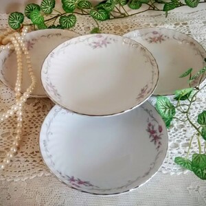 Gold Standard Porcelain 4 Fruit or Dessert Bowls, Vintage Pink and Gray Berry Bowls Sauce Bowls
