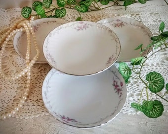 Cuencos para frutas vintage: Porcelana Gold Standard, ribete de platino con diseño floral rosa, juego de 4