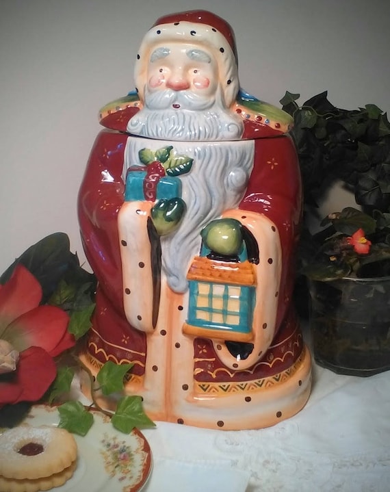Santa Cookie Jar German Style Santa Handmade Hand Painted Etsy