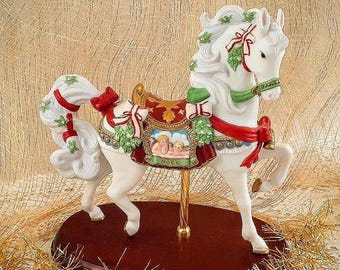 Vintage Lenox Christmas Carousel Horse : Handpainted  Bisque Porcelain (1997)
