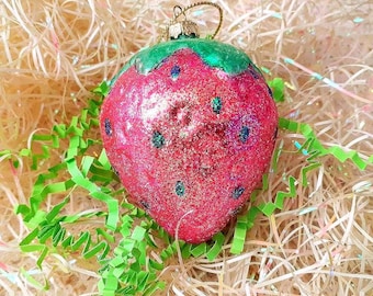 Vintage Christmas Ornament:  Glass Strawberry