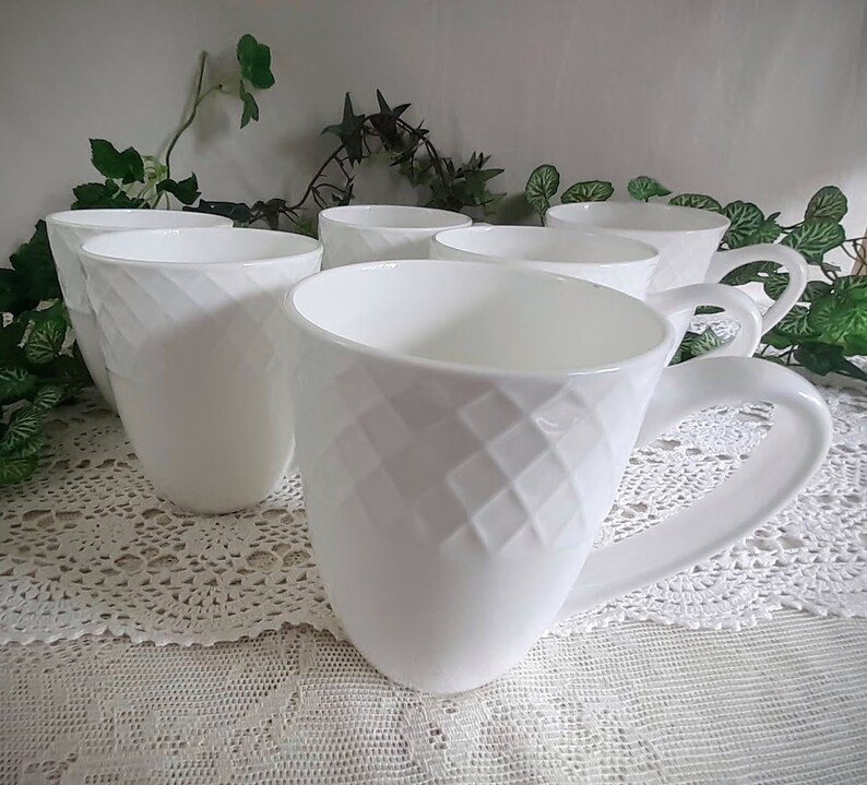 Mikasa Trellis White Mugs Set of 6 Bone China Etsy