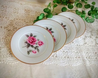 Platos de pan y mantequilla vintage Noritake Lindrose: Porcelana romántica con diseño floral de rosas de los años 50