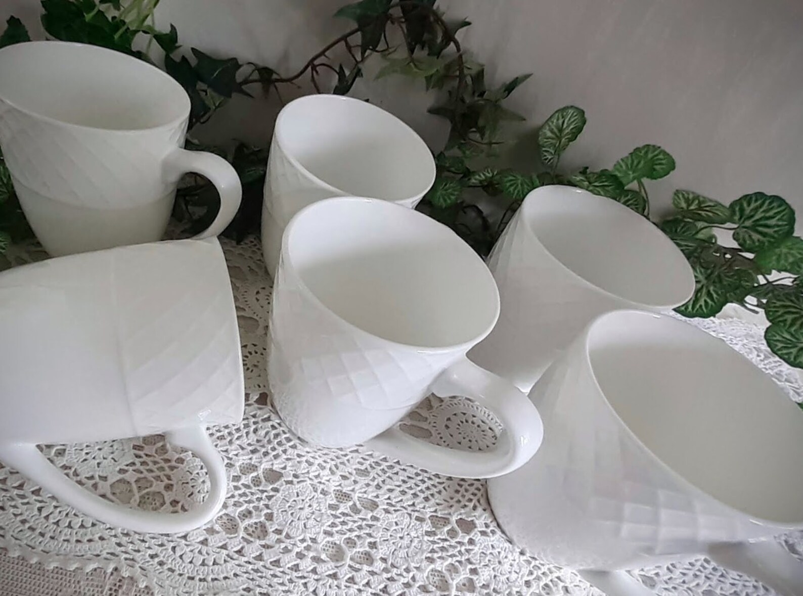 Mikasa Trellis White Mugs Set of 6 Bone China Etsy