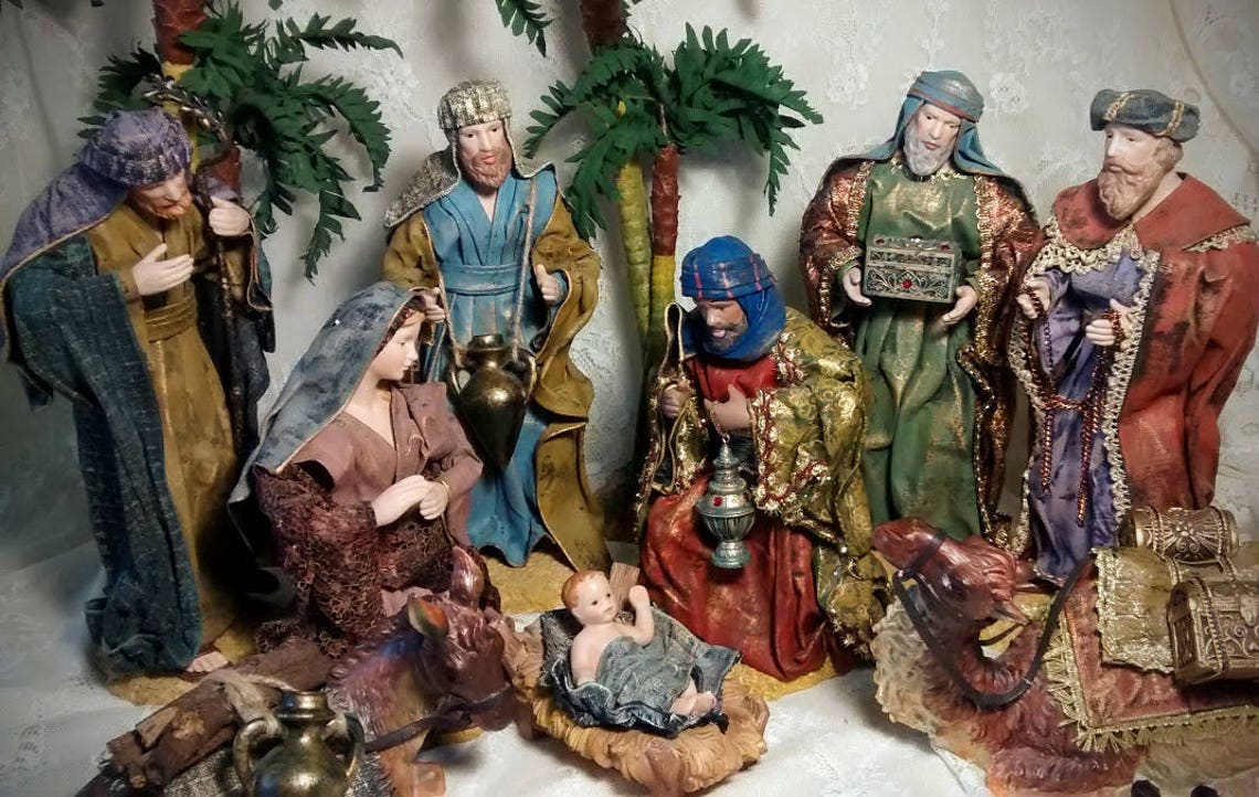 Vintage Nativity Scene with 11 Large Pieces in Fabric Maché Etsy