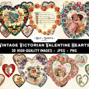 Viktorianische Valentinsherzen, Vintage Karten, Antike Liebeskarten, Valentine Clipart PNG, Digitale Collage, Junk Journal Ephemera, Fussy Cuts