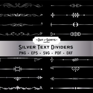 Zilveren tekstverdelers, decoratieve frames, zilveren randclipart, SVG-snijmachine, decoratieve paginaverdelers, floreren elementen