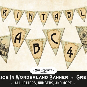 Green Alice In Wonderland Banner, Green Alice Bunting, Alice Party Decoration, Printable Alice Banner, Alice Tea Party Decor, Alice Birthday