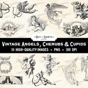 Sovrapposizioni di angeli, cupidi e cherubini, clipart vintage PNG, effimeri album di ritagli di festa