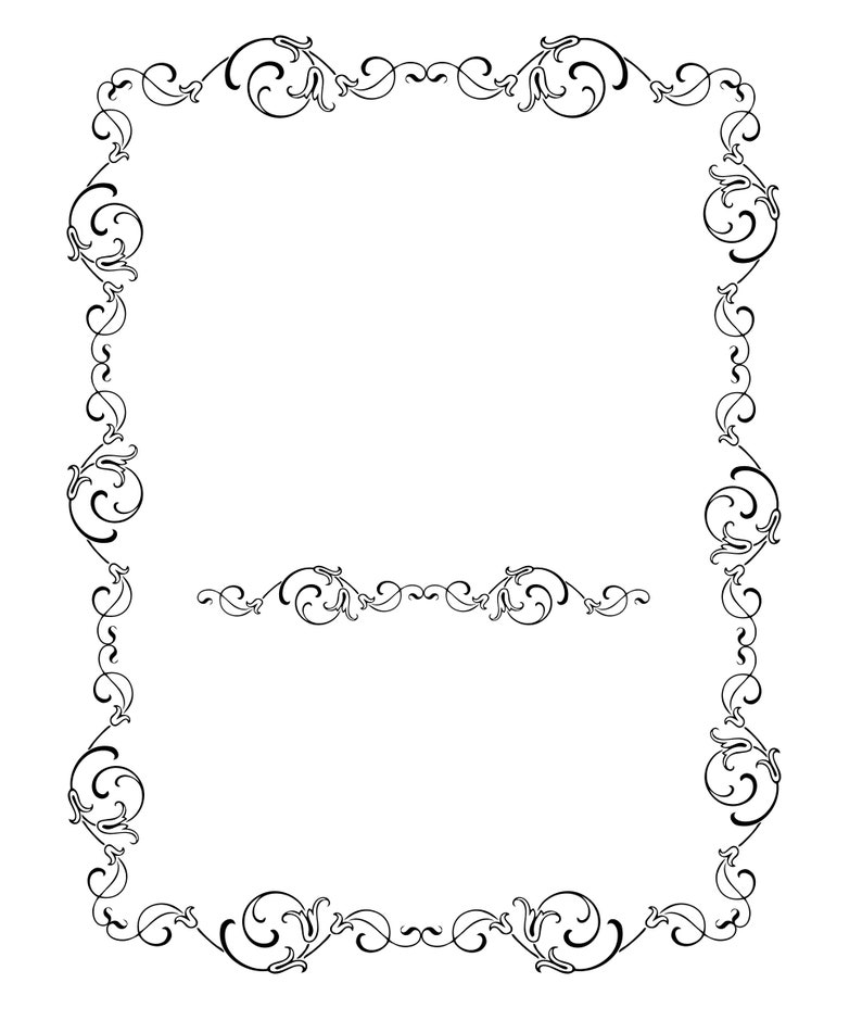 May include: A black and white decorative frame with a floral design. The frame has a simple, elegant style and would be perfect for adding a touch of sophistication to any project.