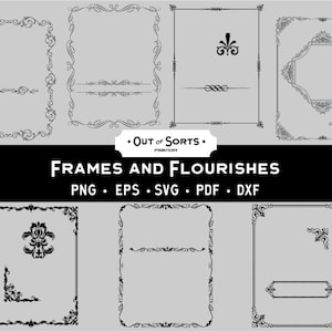 Dekorativa ramar och ornament, SVG-rullar, hörnklipp, sidavdelare, digitala ornament