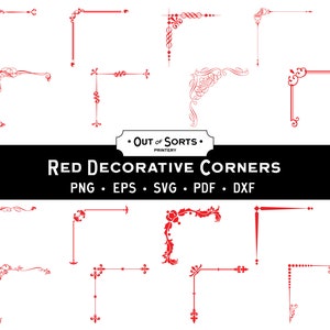 Imágenes prediseñadas de esquinas decorativas rojas, marcos SVG, bordes rojos, imágenes prediseñadas, adornos carmesí, PNG de Flourish, día de San Valentín y Navidad