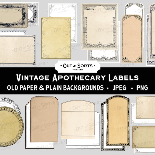 Vintage Apothecary Labels, Antique Pharmacy Stickers, Old Paper PNG Jars, Potion Bottle Printables, Perfume Tags, Blank Drugstore Clipart