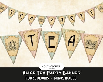 Alice In Wonderland Tea Party Banner, Printable Bunting, Mad Hatter Party Decor