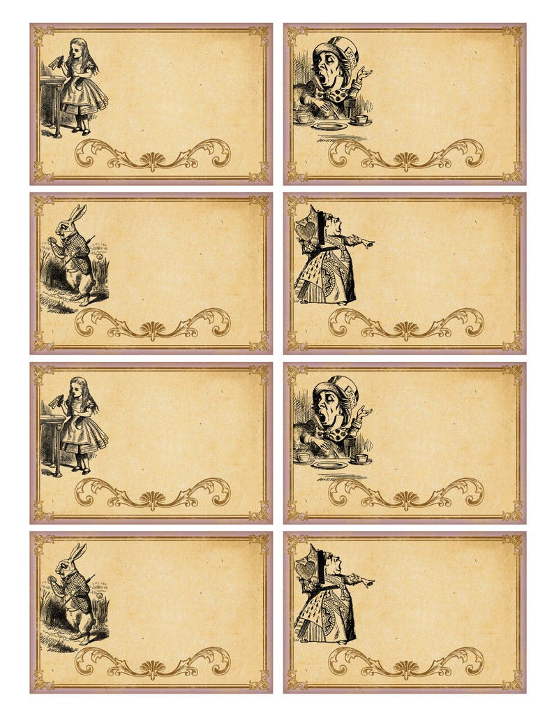 Alice in Wonderland Table Set, Alice Menu Card, Alice Drink Card, Alice